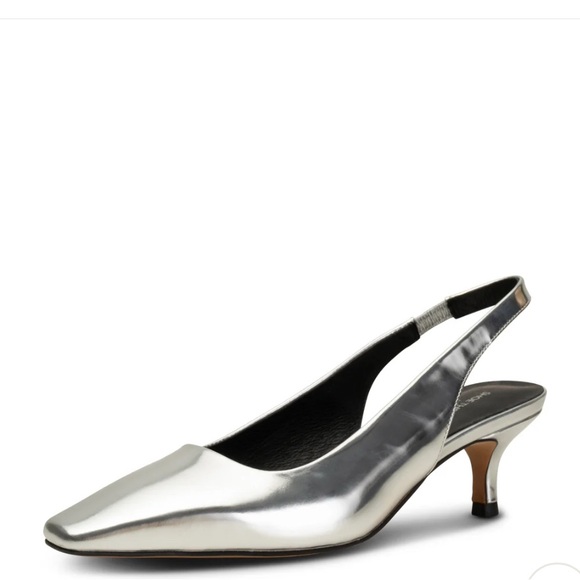 Ann Taylor Metallic Squaretoe Slingback Pump Heels 8.5M Silver Holliday Classic - Picture 3 of 11